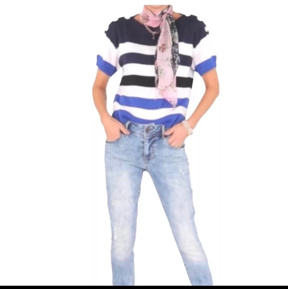 Cabi Sailor Pullover (Medium) Multi Colored Strip… - image 1